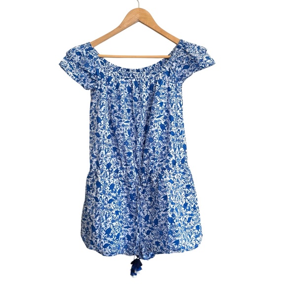 Vineyard Vines Pants - Vineyard Vines Romper Size Small Blue White Tropical Print Flamingos Turtles